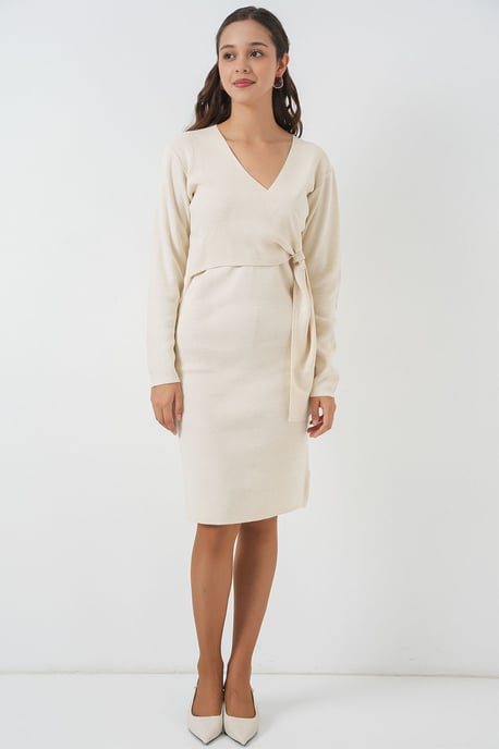 Bodycon-Midi-Kleid mit V-Ausschnitt und Bindegürtel - Image 2