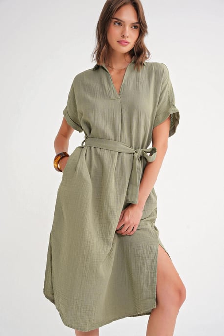 Gürtel-Midi-Kleid mit kurzen Ärmeln - Image 4