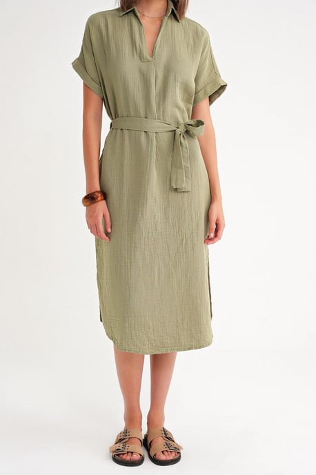 Gürtel-Midi-Kleid mit kurzen Ärmeln - Image 6