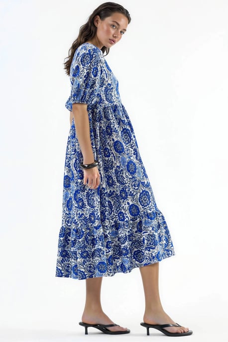 Blumiges Krepp-Midikleid mit Dreiviertelärmeln - Image 2