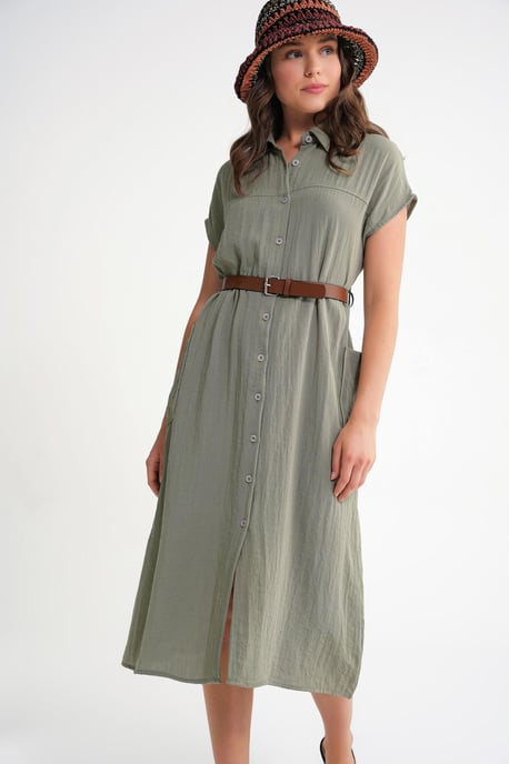 Midikleid mit Gürteldetail und Knopfkrause - Image 2