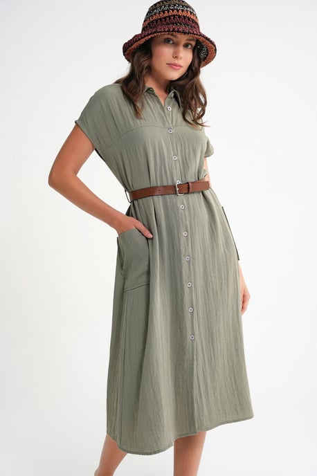 Midikleid mit Gürteldetail und Knopfkrause - Image 3