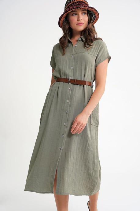 Midikleid mit Gürteldetail und Knopfkrause - Image 4