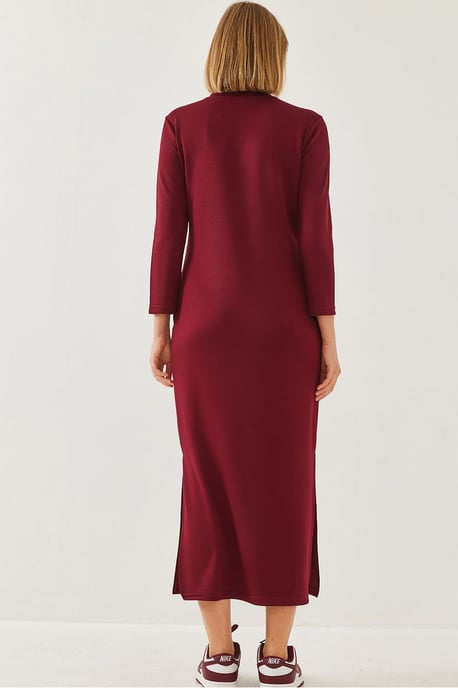 Crew-Neck Langarm-Midi-Kleid mit Schlitz - Image 3