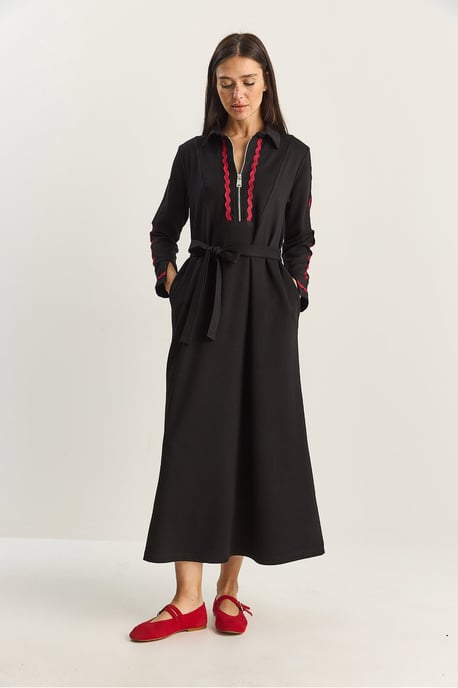 Knopfbetontes A-Linien Midi-Kleid mit Bindungsdetail - Image 2