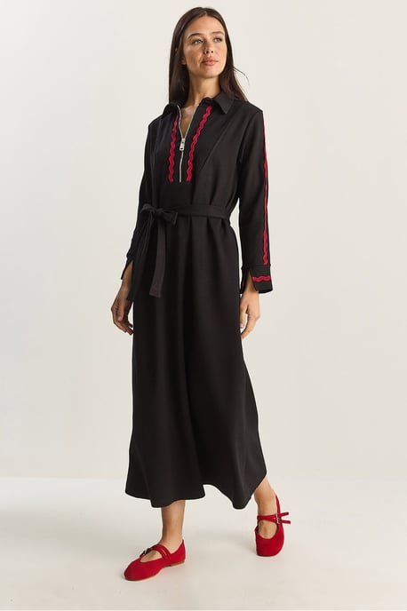 Knopfbetontes A-Linien Midi-Kleid mit Bindungsdetail - Image 3