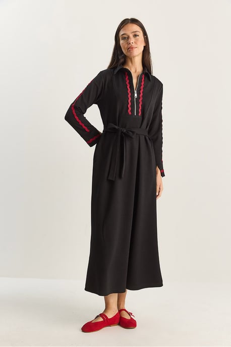 Knopfbetontes A-Linien Midi-Kleid mit Bindungsdetail - Image 4