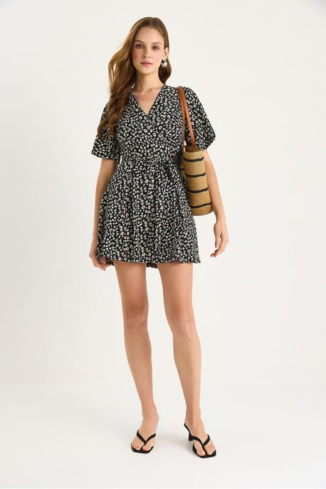 Blumiges V-Ausschnitt Midi-Kleid mit Schlitz - Image 2