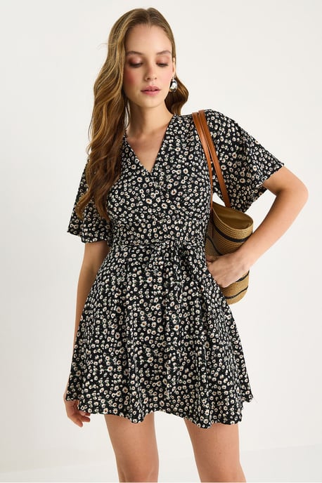 Blumiges V-Ausschnitt Midi-Kleid mit Schlitz - Image 4