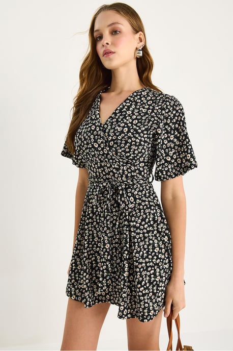 Blumiges V-Ausschnitt Midi-Kleid mit Schlitz - Image 5