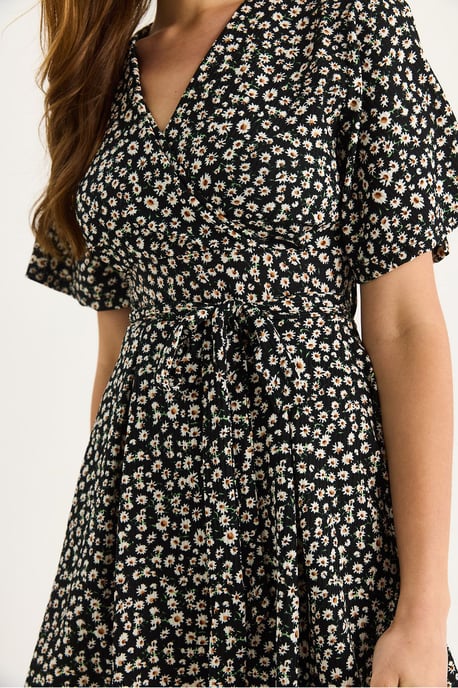 Blumiges V-Ausschnitt Midi-Kleid mit Schlitz - Image 6
