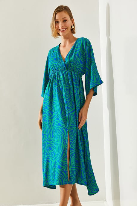 Abstraktes V-Ausschnitt Midi-Kleid - Image 2