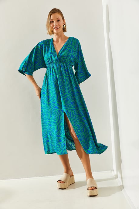 Abstraktes V-Ausschnitt Midi-Kleid - Image 4
