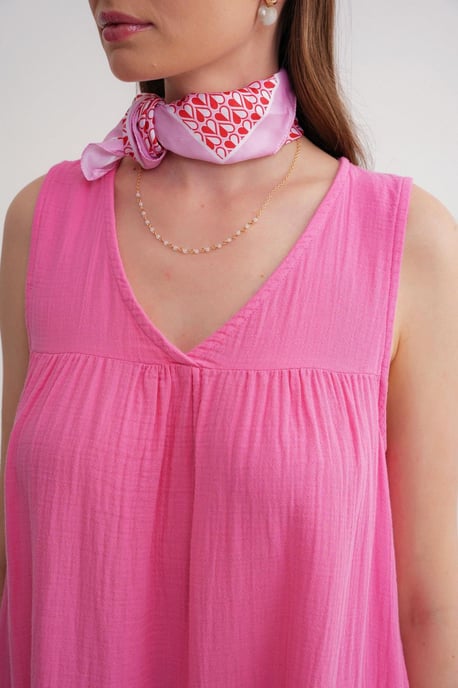 Ärmelloses V-Ausschnitt Muslin Midi-Kleid mit Taschen - Image 6