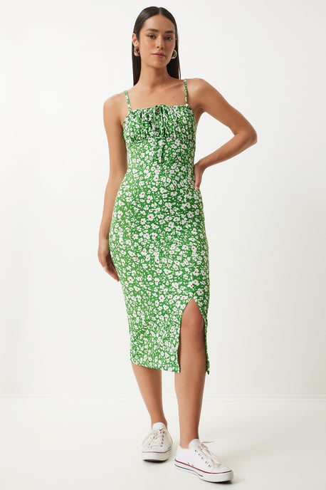 Blumiges Bodycon-Midi-Kleid mit Schlitz - Image 2