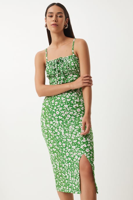Blumiges Bodycon-Midi-Kleid mit Schlitz - Image 3