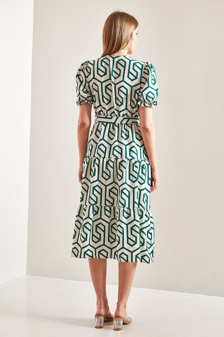 Gemustertes Midi-Kleid mit V-Ausschnitt - Image 2