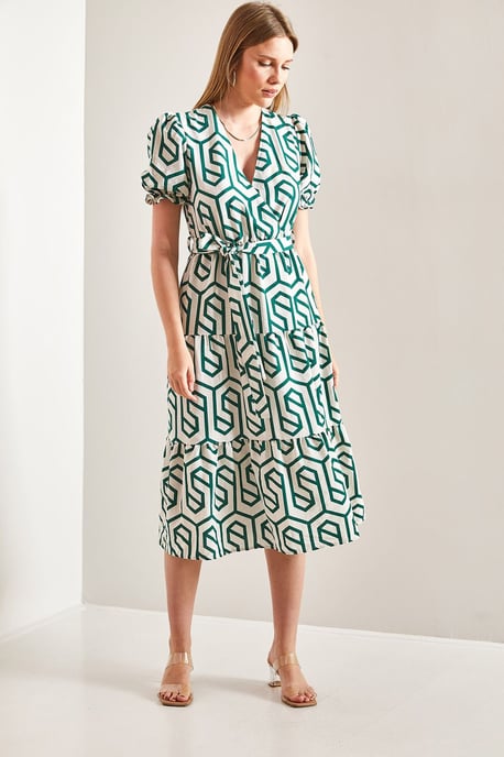 Gemustertes Midi-Kleid mit V-Ausschnitt - Image 3