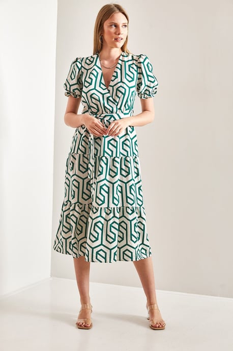 Gemustertes Midi-Kleid mit V-Ausschnitt - Image 4