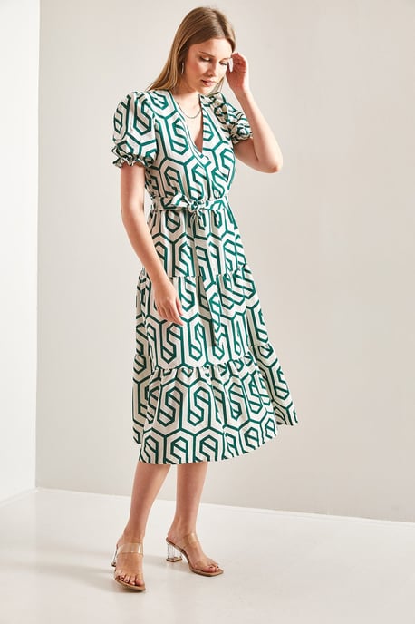 Gemustertes Midi-Kleid mit V-Ausschnitt - Image 5