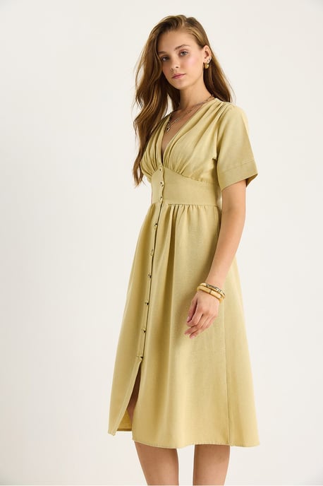 V-Ausschnitt Knopf Midi Hemdkleid - Image 4
