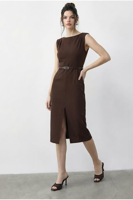Gepolstertes Midi-Bleistiftkleid mit Bootsausschnitt - Image 3