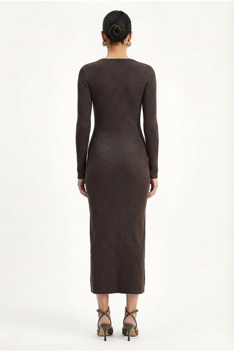 Boot-Ausschnitt Körperbetontes Midi-Kleid mit Drapierung - Image 5