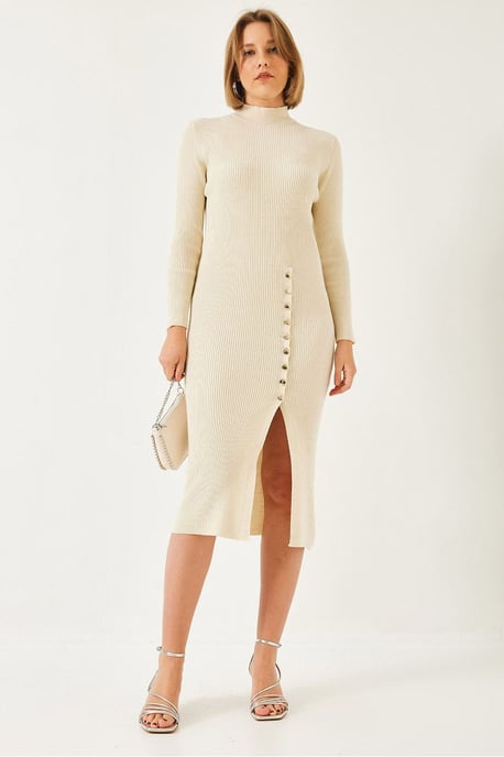 Rippstrukturierter Rollkragen-Midi-Strickkleid - Image 2