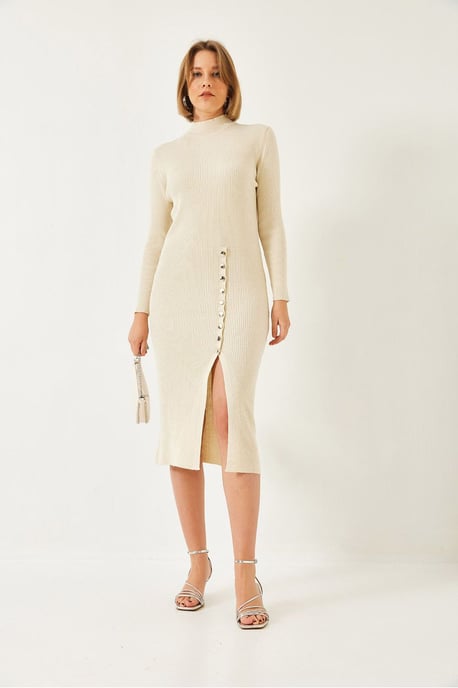 Rippstrukturierter Rollkragen-Midi-Strickkleid - Image 3