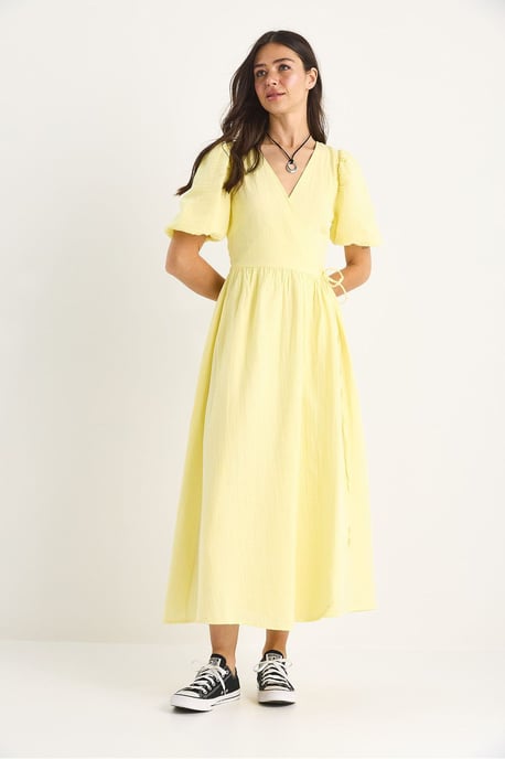 Strukturiertes V-Ausschnitt Midikleid mit Wickelverschluss - Image 2