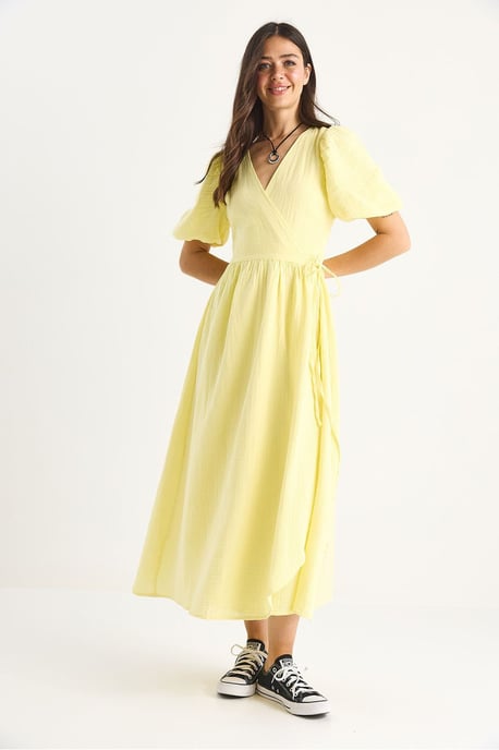 Strukturiertes V-Ausschnitt Midikleid mit Wickelverschluss - Image 4