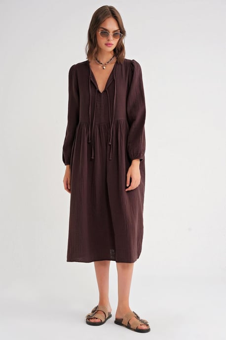 V-Ausschnitt Midi-Kleid mit Bindeband - Image 4
