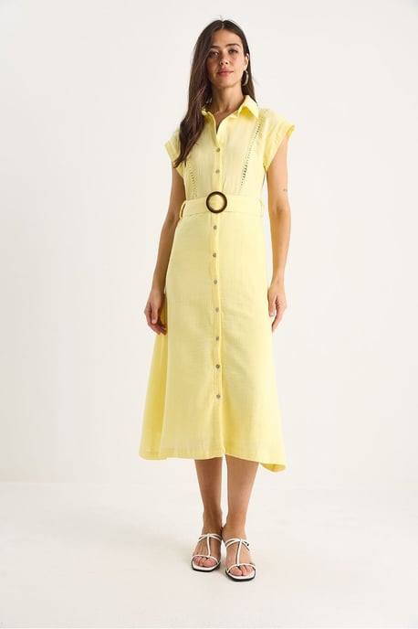 Texturiertes Baumwoll-Midi-Kleid mit Hemdblusekragen - Image 2