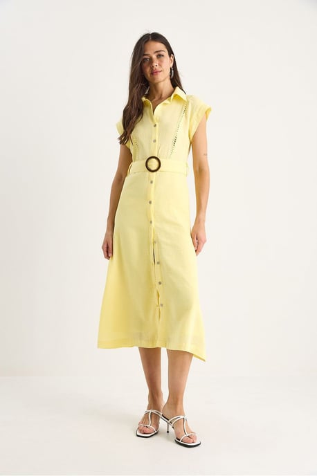 Texturiertes Baumwoll-Midi-Kleid mit Hemdblusekragen - Image 3