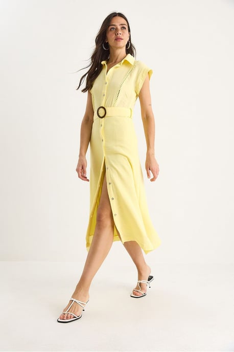 Texturiertes Baumwoll-Midi-Kleid mit Hemdblusekragen - Image 4