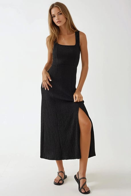 Strukturiertes Midikleid mit Quadratkragen - Image 1
