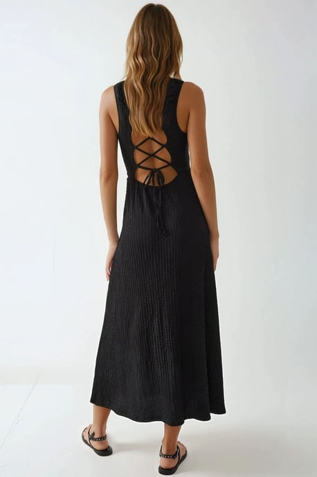 Strukturiertes Midikleid mit Quadratkragen - Image 2