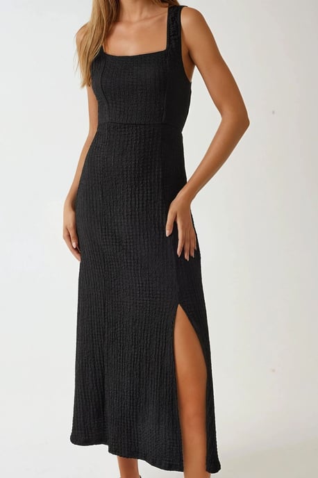 Strukturiertes Midikleid mit Quadratkragen - Image 4