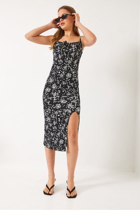 Midi-Kleid mit Schlitz und floralem Druck - Image 4