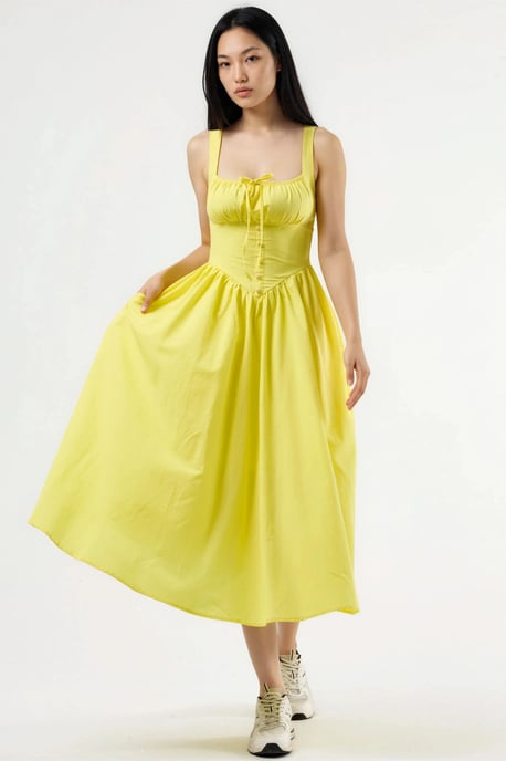 Midi-Kleid mit quadratischem Kragen und Knopfdetails - Image 1