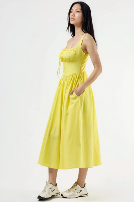 Midi-Kleid mit quadratischem Kragen und Knopfdetails - Image 2