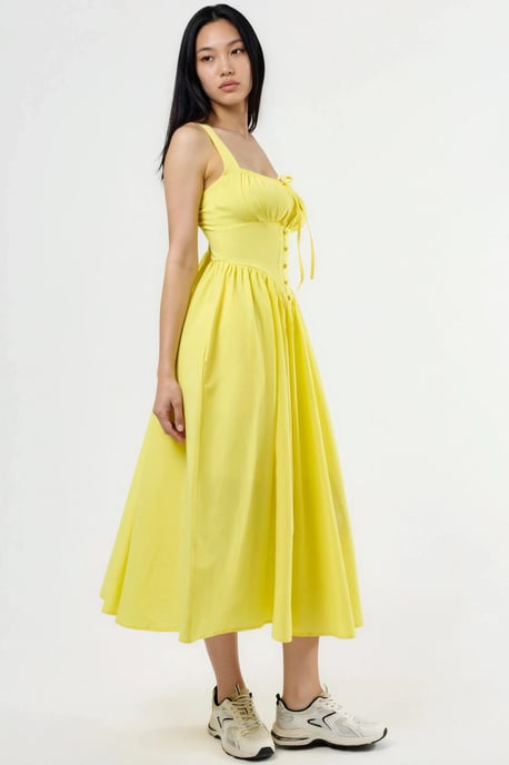 Midi-Kleid mit quadratischem Kragen und Knopfdetails - Image 4