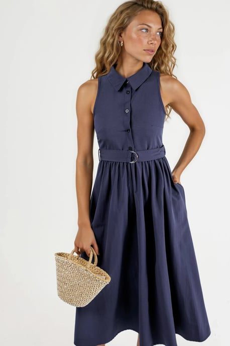 Geknotetes Hemdkragen-Midikleid - Image 3