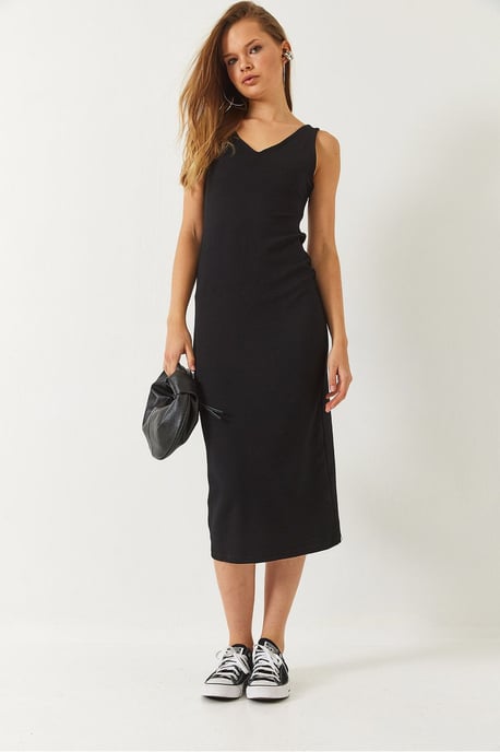 V-Ausschnitt Ripp-Midi-Kleid - Image 3