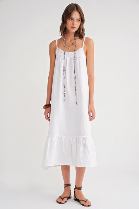 Midikleid aus Musselin mit Rüschendetails - Image 1