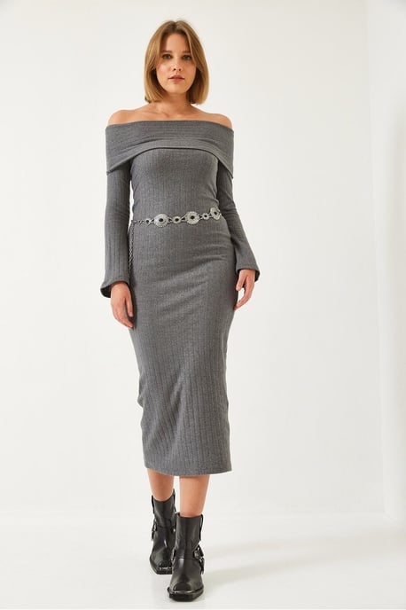 Rippendes Trägerloses Midi-Kleid - Image 2