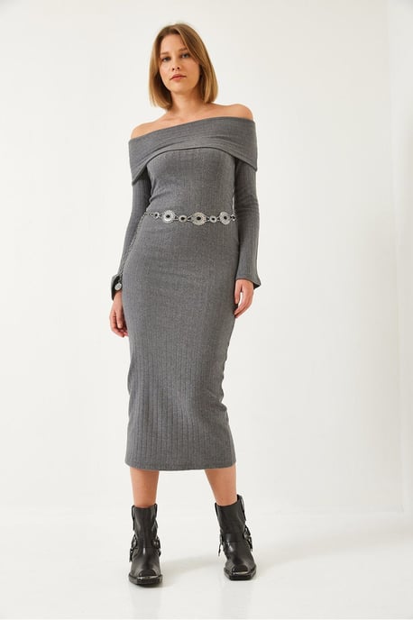 Rippendes Trägerloses Midi-Kleid - Image 3