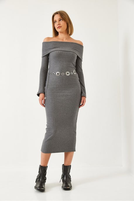 Rippendes Trägerloses Midi-Kleid - Image 4