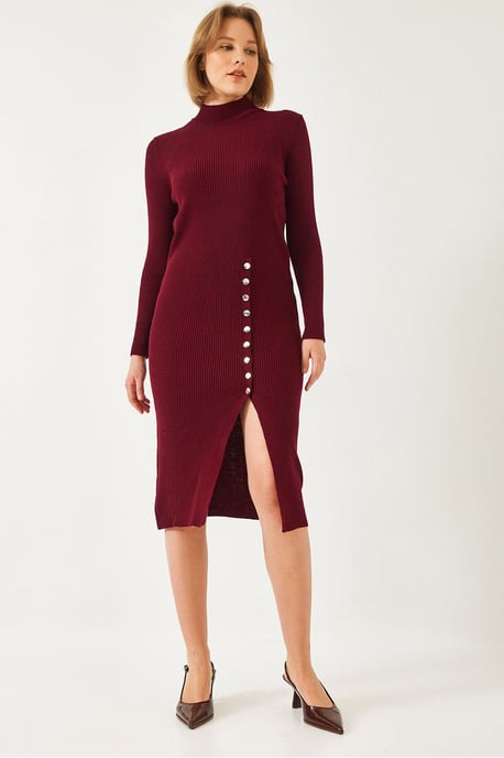 Rippstrick-Turtleneck Midi-Strickkleid - Image 1