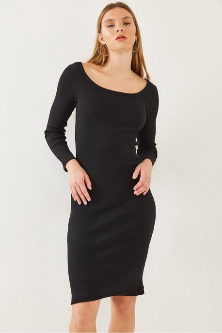 Strukturierte Ripp-Midi-Kleid mit quadratischem Kragen - Image 4